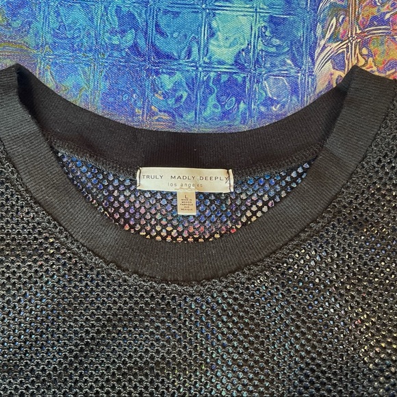 Truly Madly Deeply Black Mesh Long Sleeve Top Size Large - Picture 4 of 4